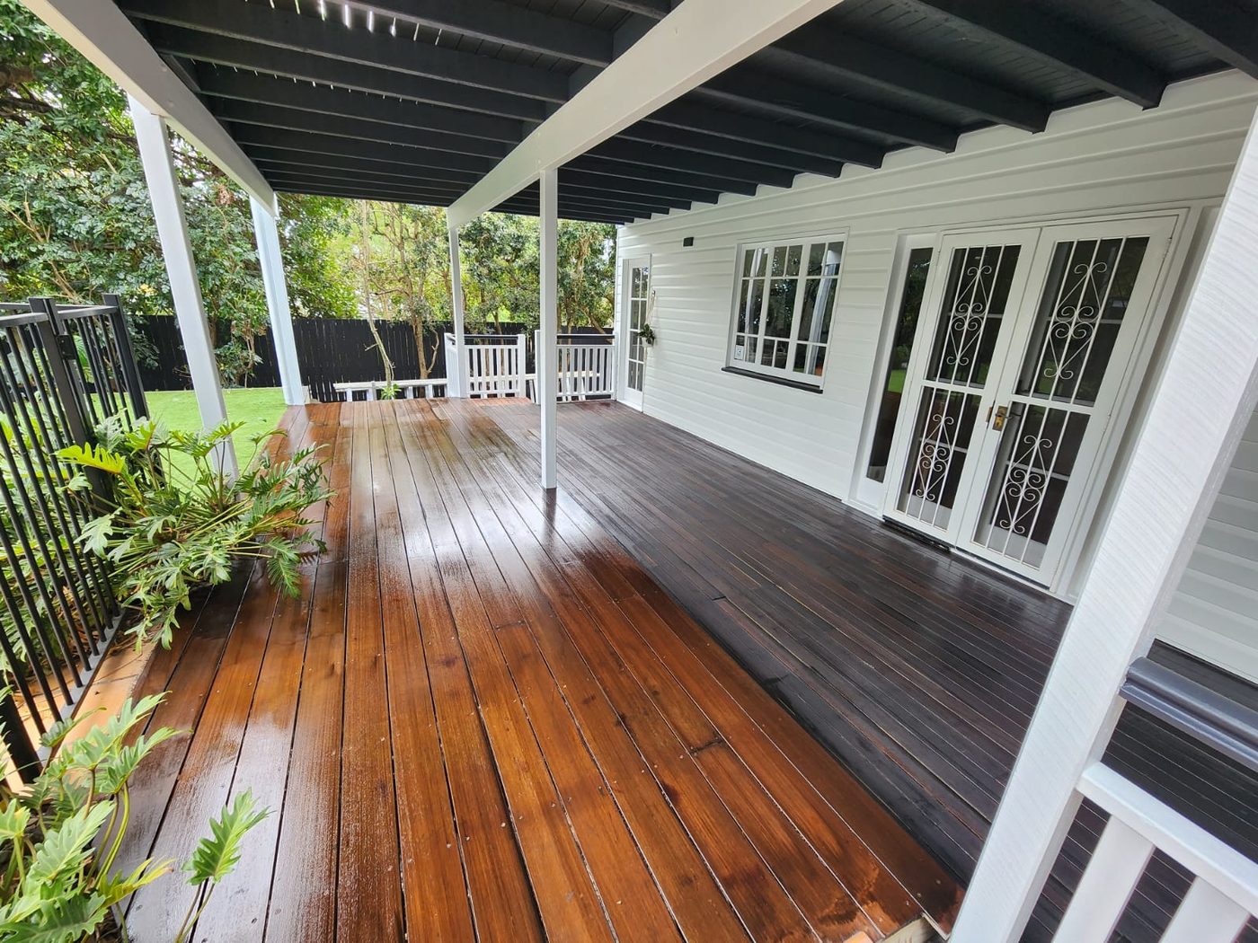 Restored timber deck, courtyard setting