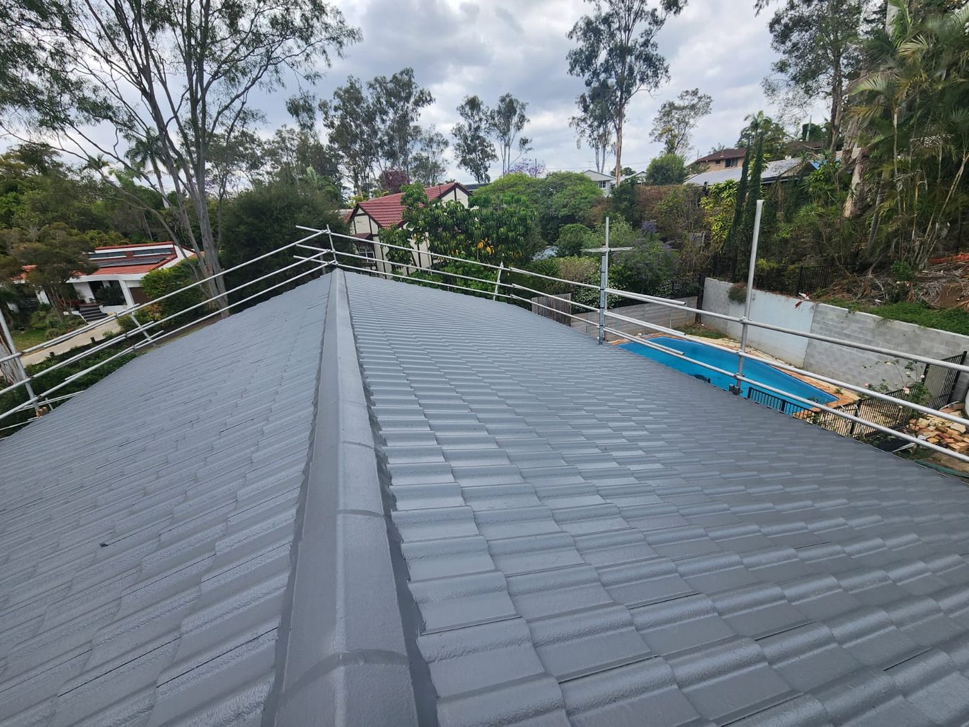 Freshly repainted tile roof
